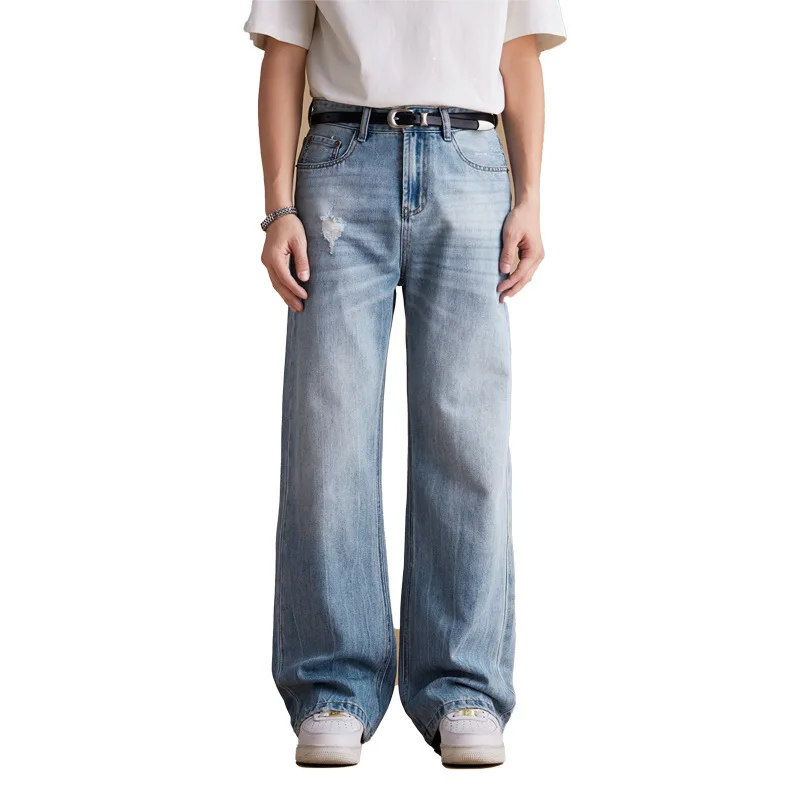 

Мужская уличная одежда, модные свободные повседневные винтажные рваные потертые джинсовые брюки, прямые джинсы Cityboy, брюки