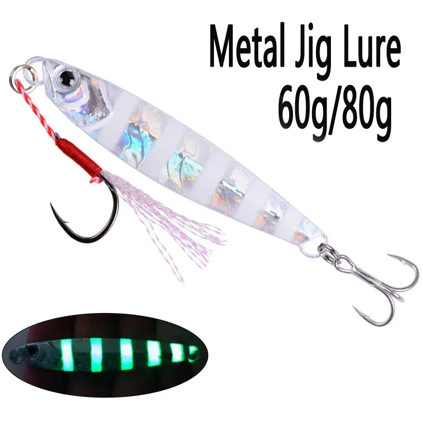 Ocean Boat Beach Seawater Fishing Drag Metal Jigging Lures 60g 80g Artificial Bait for Spanish Mackerel Bass Casting Spoons Jigs