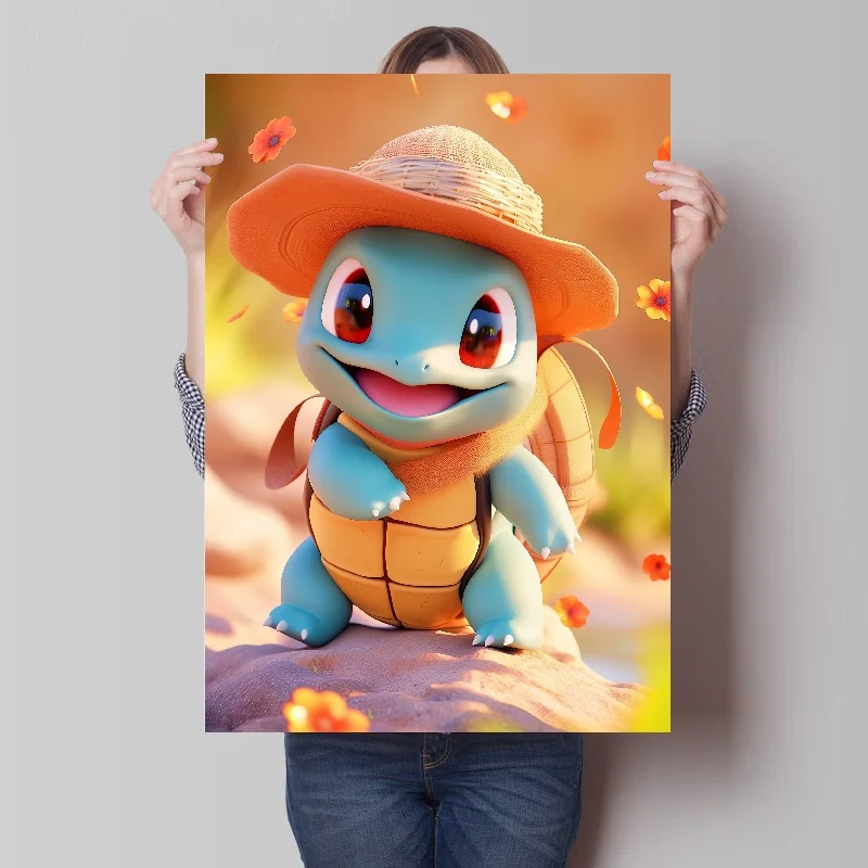 Japanese Pokemon Anime Peripheral Squirtle Kawaii Poster Decor Wall Art Canvas Painting Modern Room  Home Decor Picture image 4