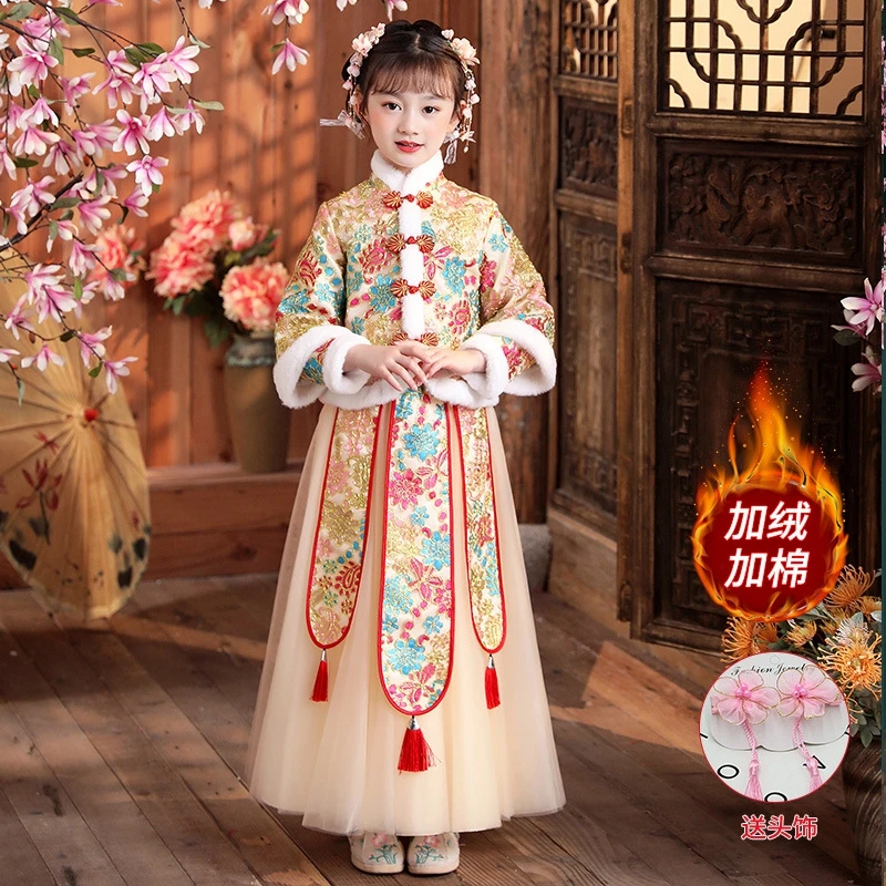 Детская одежда Hanbok для осени и зимы, мягкая плотная одежда для девочек в старинном стиле, супер Сказочный Свадебный Цветочный китайский костюм для девочек