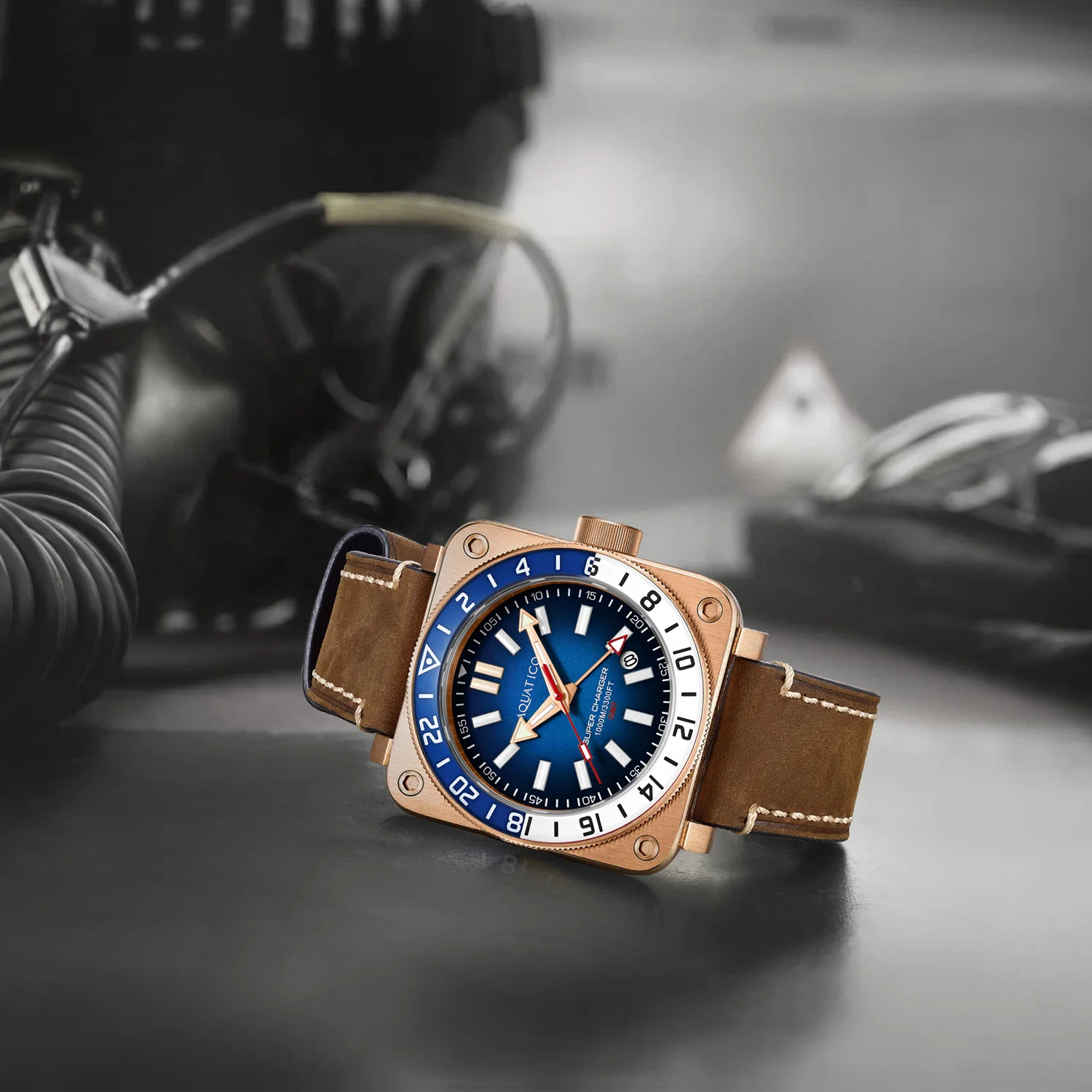 Aquatico Super Charger GMT Watch (Blue Dial Blue/White Bezel)