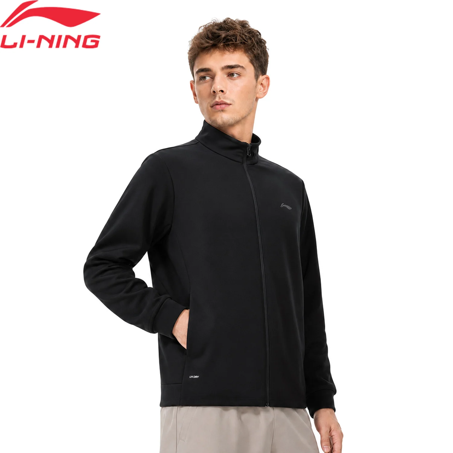 Li-Ning Men's Training Hoodless Knit Jacket LN DRY Anti-Static Comfortable Sports Coat LiNing Fitness Long-Sleeve Tops AFDW935