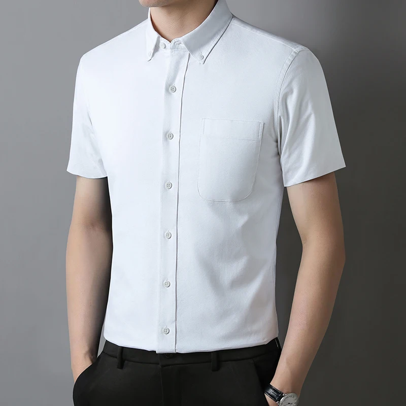 

Fashion korean 100%cotton Short sleeve shirts for men summer solid color top slim fit formal plain shirt office business clothes