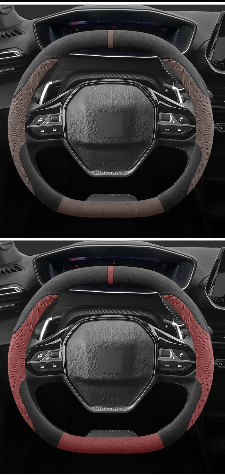37-38cm Wildleder-Lenkradbezug Aftermarket Double D für Peugeot 3008 5008 508 / 508 SW 408 / 408X Landtrek Auto-Styling – Detail 13