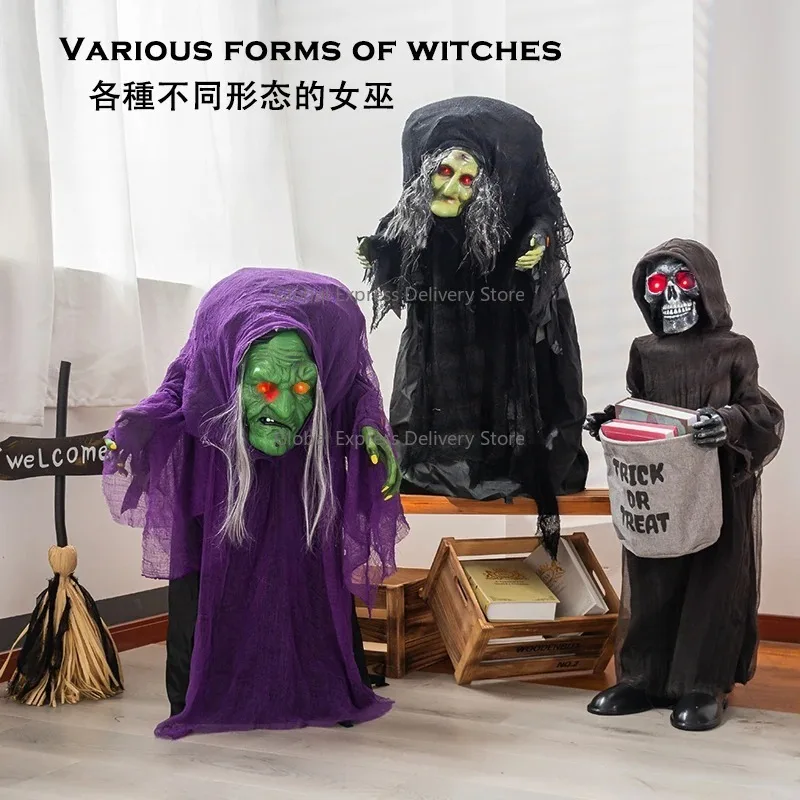 

Halloween electric induction witch haunted house secret room horror begging sugar skeleton death standing ornament