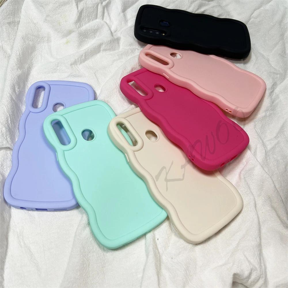 Macaron Dopamine Color Wavy Frame Soft TPU Case Cover For Huawei Y9 Prime 2019 Y6 Y7 Y6P 2020 Y9S Slim Curly Bumper Coque Capa