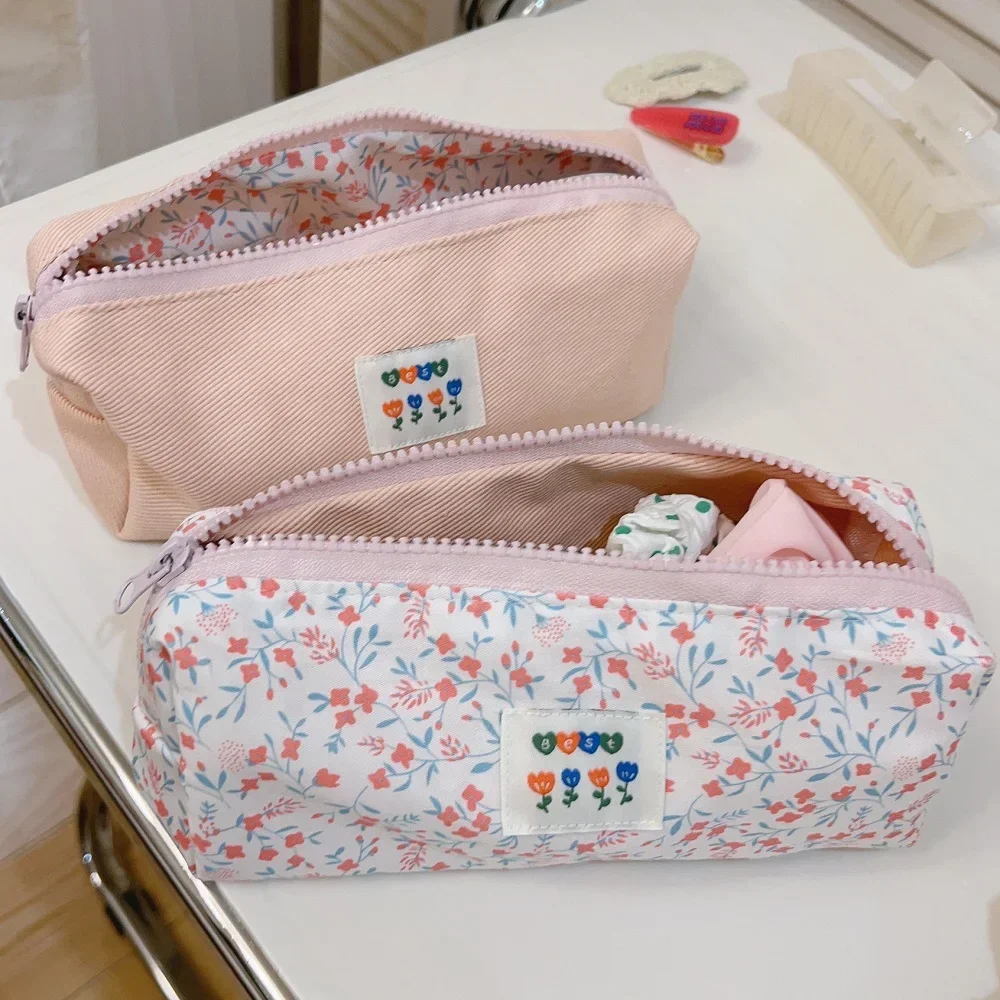 Small Floral Cotton Makeup Cosmetic Storage Bag Organizer Pouch For Brushes Student Pencil Case Women Handbags Toiletry Bags