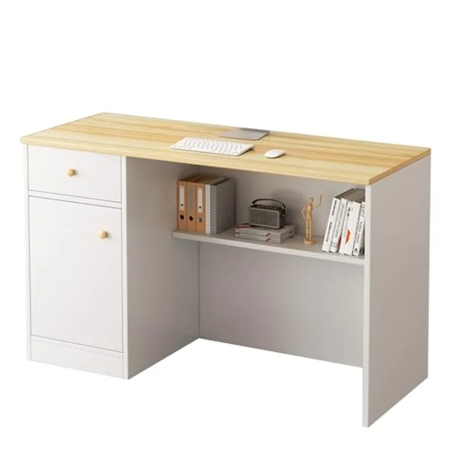 

Small Modern Reception Desk with Drawers and Doors, Plenty of Space for Office, Salon or café Natural Wood, 100cm