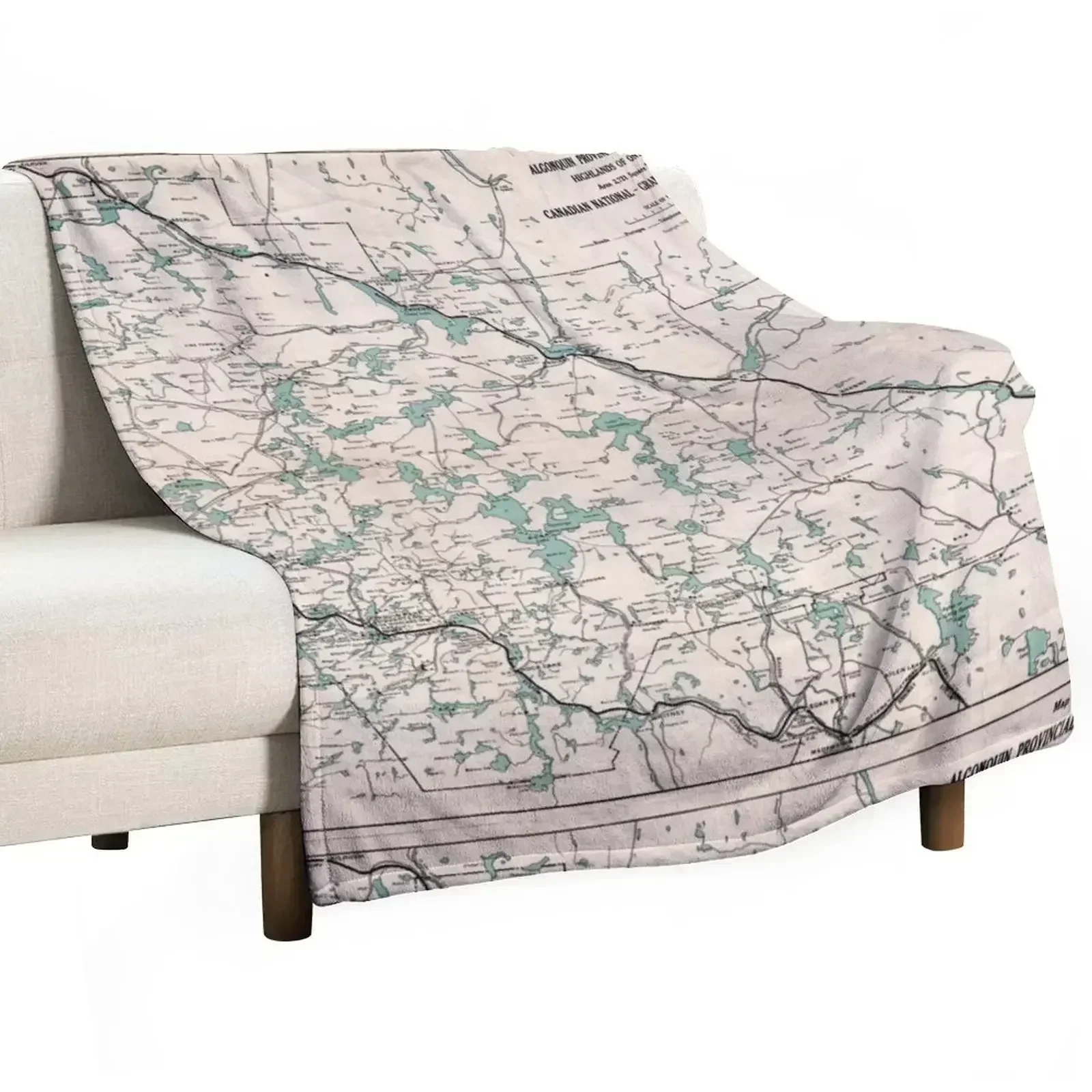 1922 Algonquin Park Ontario Vintage Map Throw Blanket Giant Sofa bed plaid Travel Sofa Blankets