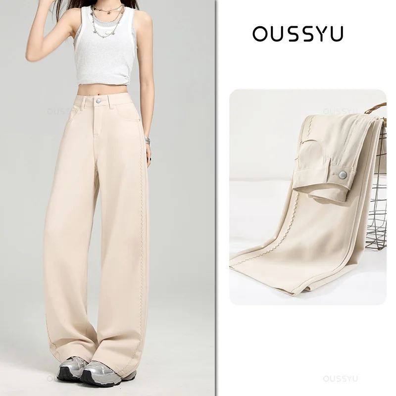 

Woman Jeans High Waist Wide Leg Cotton Denim Clothing Y2k Design Sense Straight Pants Comfort Casual Trousers Plus Length