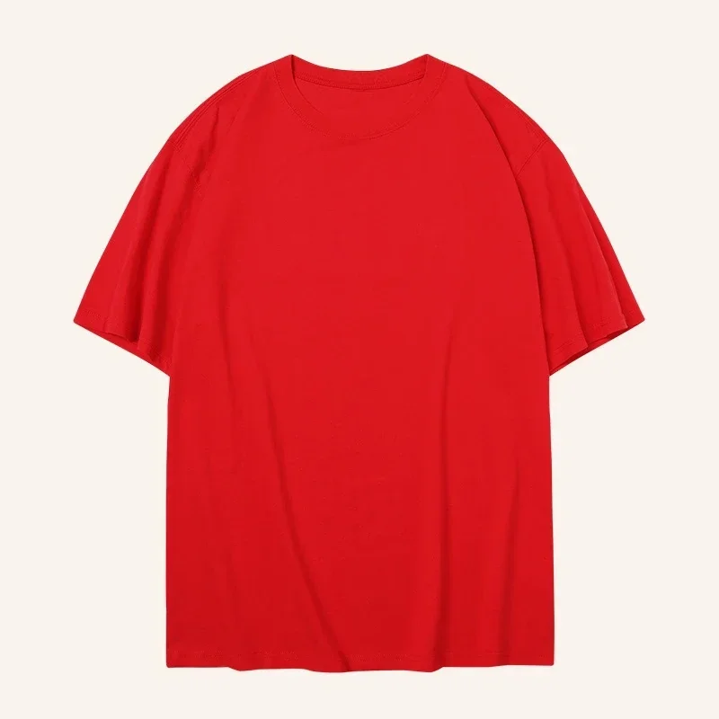 プラスサイズ半袖多用途ラウンドネック無地コットンTシャツルーズショルダーデザインカスタマイズ可能なDIY広告シャツ