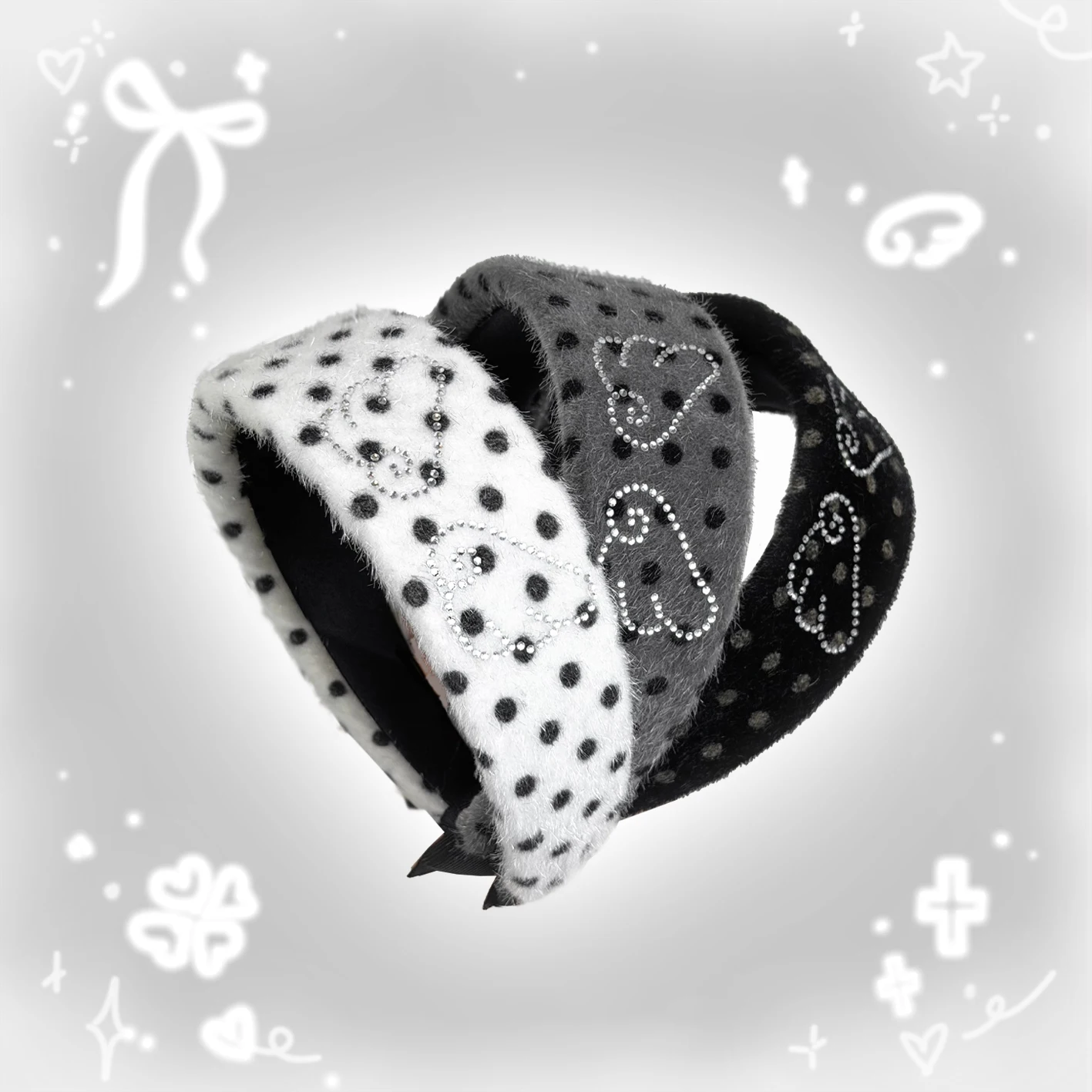 

Плюшевая повязка на голову в горошек со стразами и крыльями, древняя Y2K, японская повязка на голову в стиле ретро, милая модная повязка на голову для девочек, милые модные аксессуары для волос