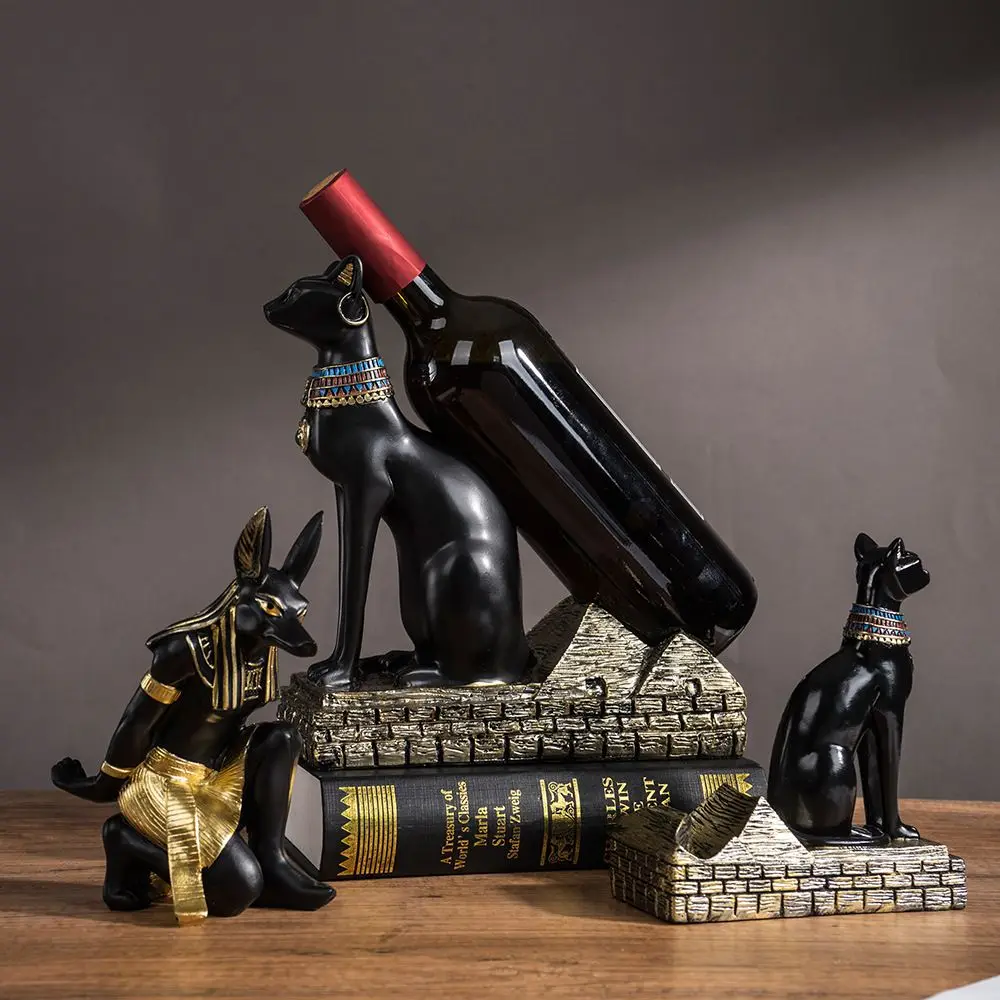 Egyptian Anubis God Wine Rack European Style Creative Wine Holder for Bar Home Decorative Ornament