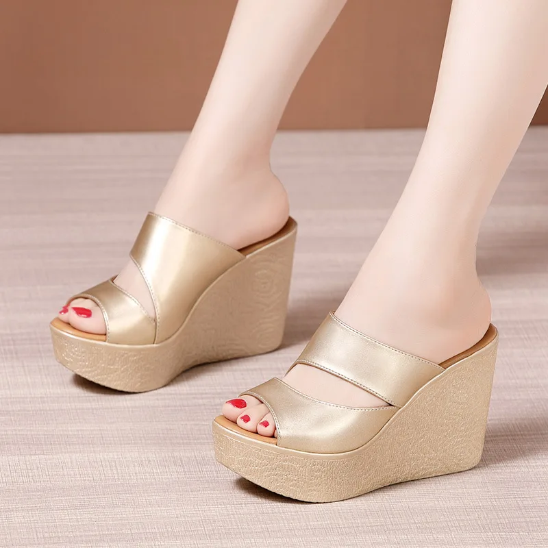 

11cm Extreme High Heels Slippers Women Chunky Wedges Shoes for Wedding Office Model 2023 Summer Platform Slides Small Size 32-43