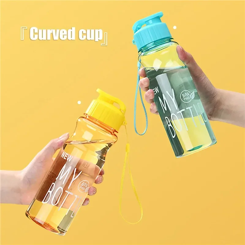 600ml Plastic Water Bottle Portable Sport Cup with Rope Anti-drop Outdoor Water Container Cute Student Couple Water Cup Mug Gift