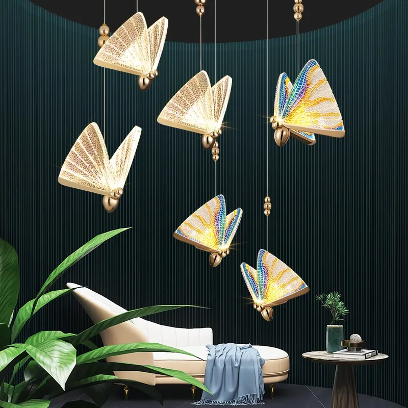 

Led Creative Pendant Light Dining Room Kitchen Island Luxury Colorful Butterfly Crystal Lamp Modern Home Decor Staircase Lustre