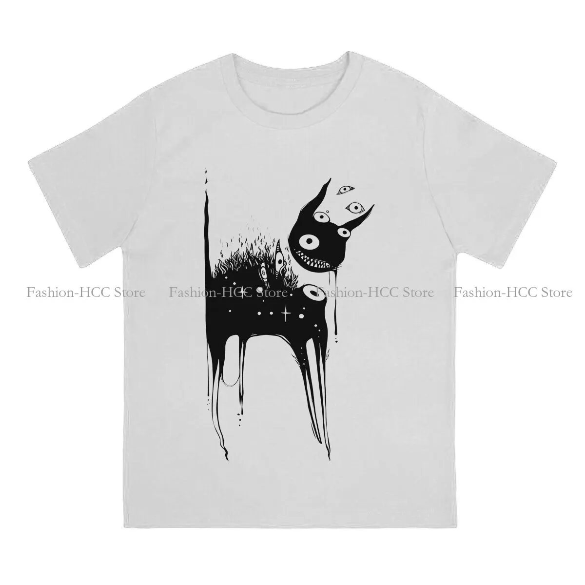 Monster With Creepy Grin Newest TShirts Black Cat Male Harajuku Fabric Tops T Shirt