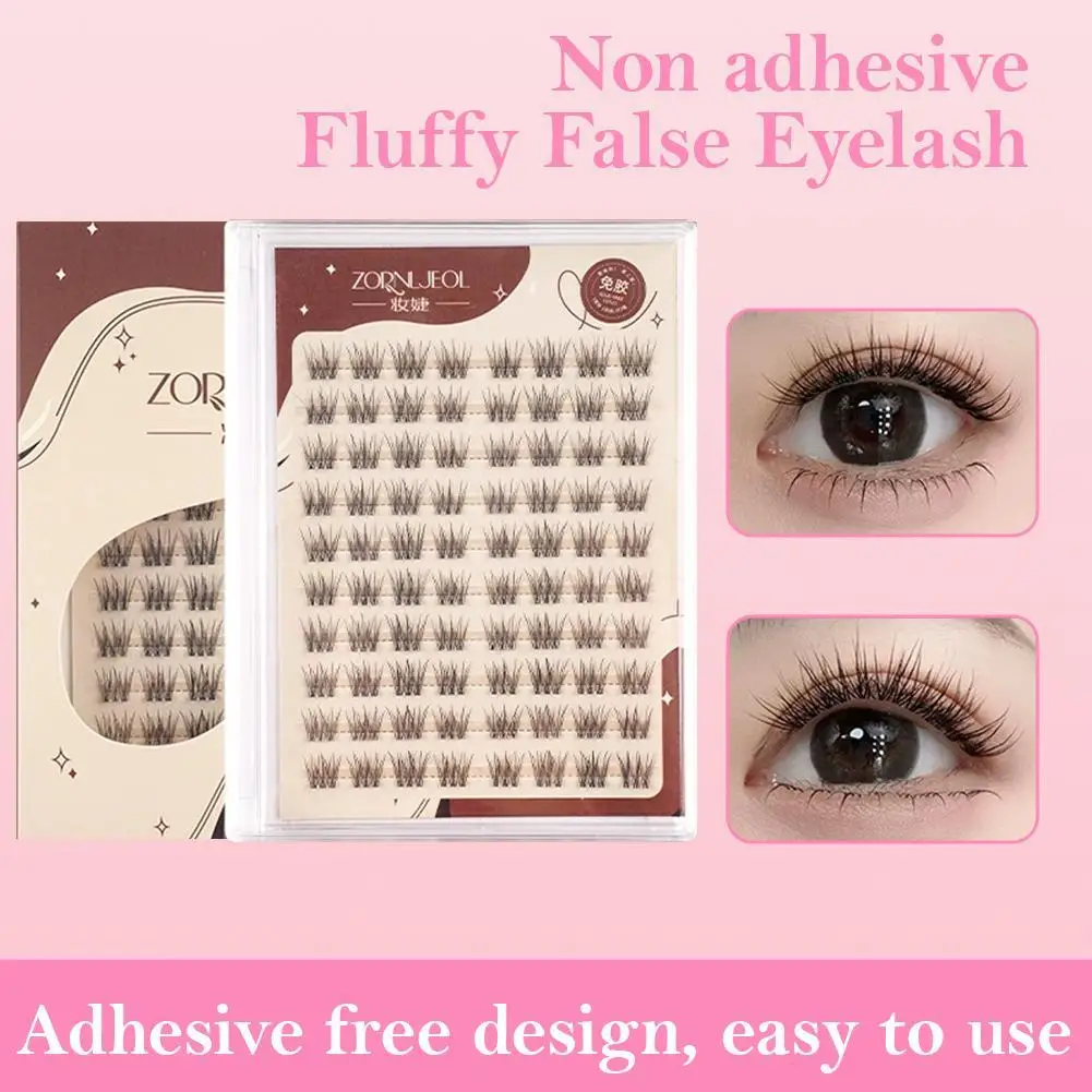 

New Glue-free False Eyelashes, Fishtail Princess Lazy Eyelashes, Natural Transparent Stem, Reused 48 Clusters Large Capacity
