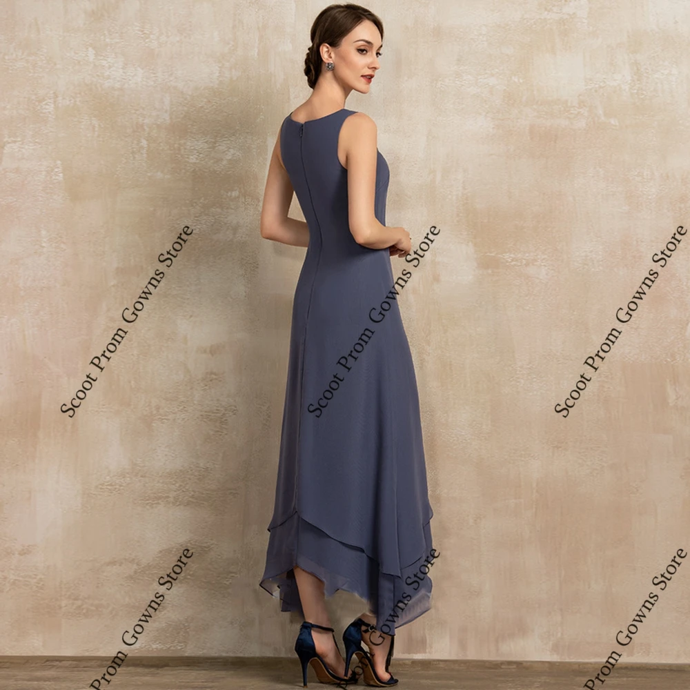 Grey Scoop Mother of Bride Dresses Short Sleeve Wedding Party Dresses for Women 2025 Summer New Chiffon Beach Robe De Soirée