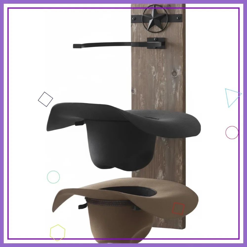 

Настенная вешалка для шляп в стиле вестерн для ковбойских шляп, деревянный и металлический держатель с декором в виде подковы, защищает форму шляпы