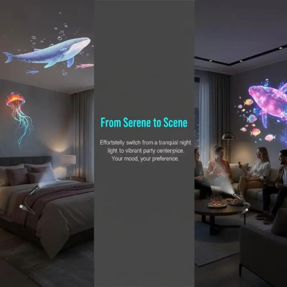 Adjustable Patterns Butterfly Projection Lights Portable Design USB Powered Ocean Projection Lamp 360° Rotating Butterfly
