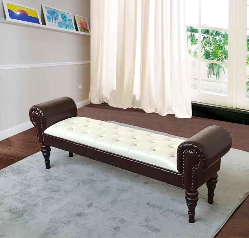 

European bedroom simple storage American country leather bedside sofa long stool bed couch shoe changing stool