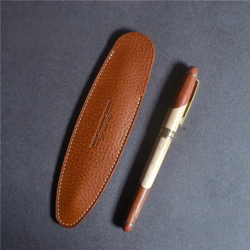 Miya Handmade Leather Fountain Pen Case Simple Portable Single Pen Pouch Protective Box Office Supplies Luxury Stationary Holder