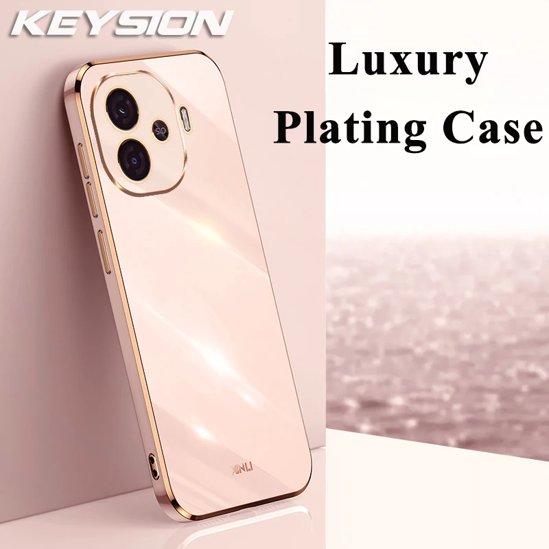 KEYSION Luxury Plating Case for IQOO Z9 5G Z9 Turbo Z9X Soft TPU Silicone Square Shockproof Phone Back Cover for IQOO Z9X 5G Z9