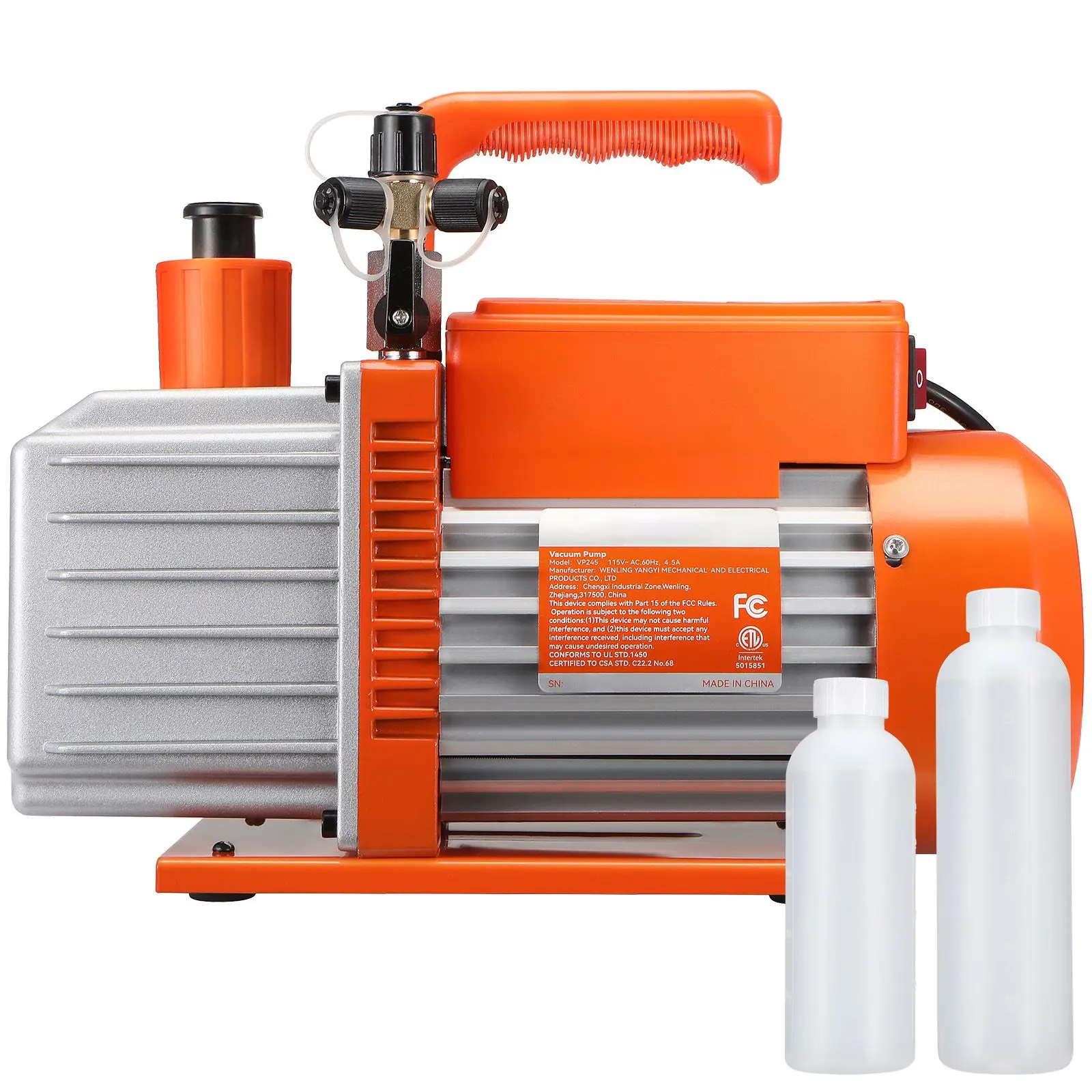 1/2 HP 2 Stage Rotary Vane Vacuum Pump, 5 CFM, 115V Air Conditioning, 1/4
