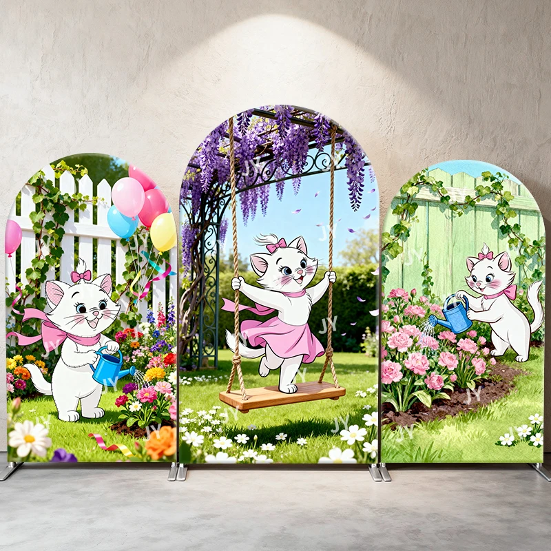 

Marie Cat Arch Backdrop Cover Wisteria Swing Garden Scene Cartoon Theme Kids Birthday Baby Shower Photo Booth Decor Background
