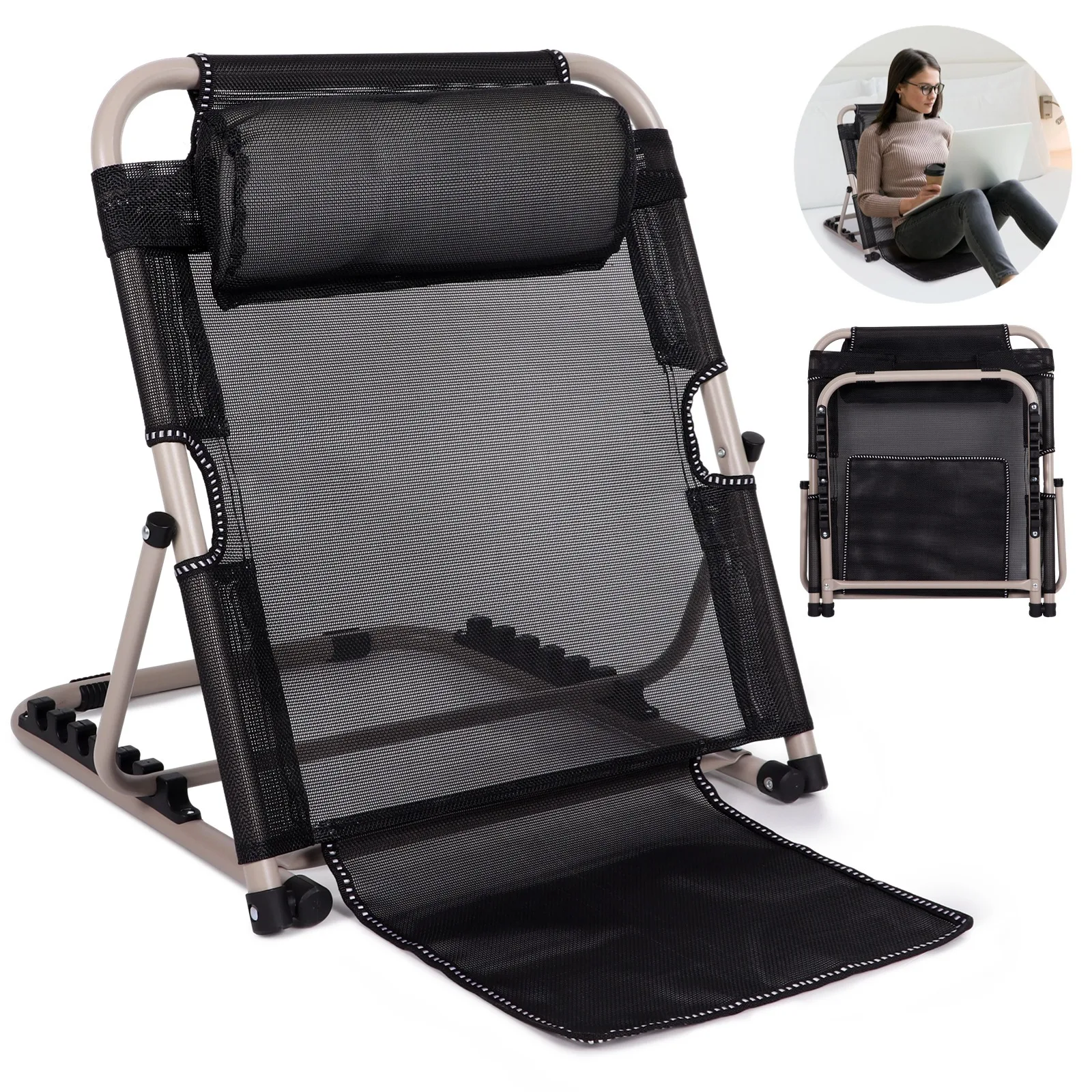 Lifting Bed Backrest With Pillow Adjustable Foldable Bed Back Rest Folding Bed Back Support Sit-up Bed Back Neck Lumbar Support