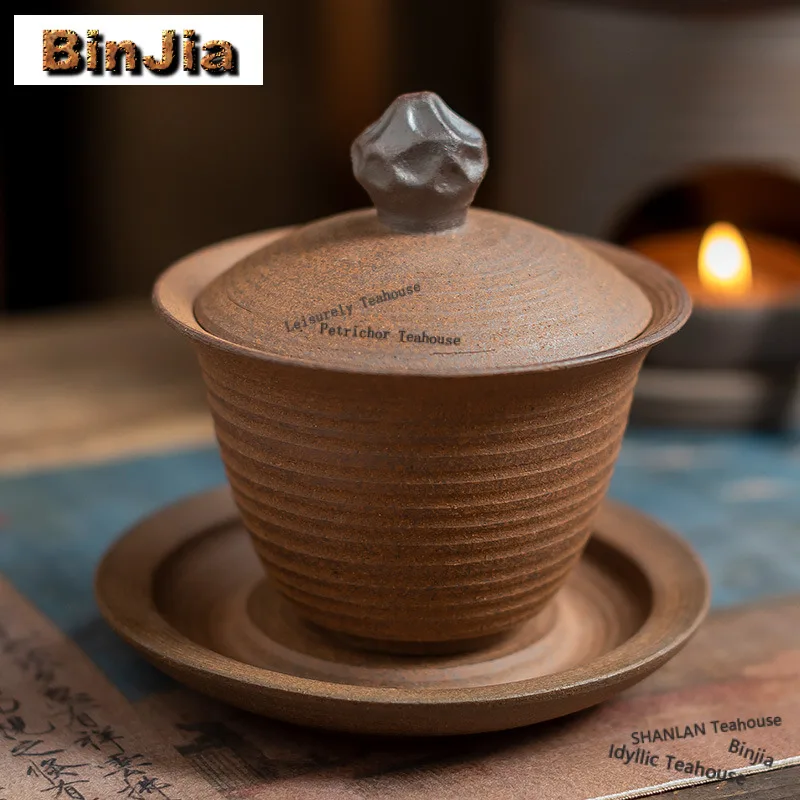 

150ml Crude Pottery Gaiwan Japanese Tea Tureen Tea Bowl with Lid Kit Tea Maker Cover Bowl Chinese Tea Set Accessories Ornaments