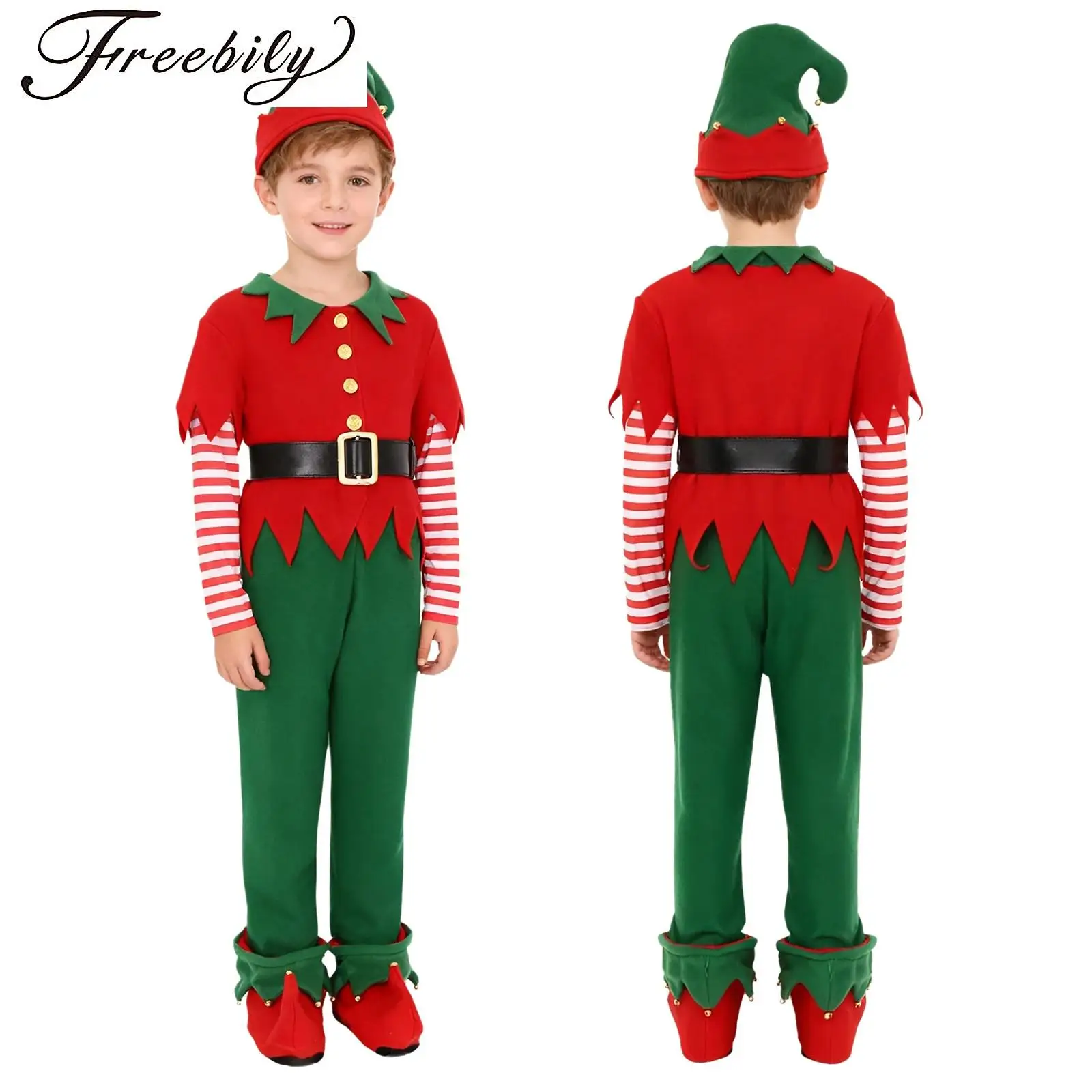 

Kids Boys Christmas Elf Costumes Long Sleeve Jagged Trim Top And Pants New Year Family Party Fancy Santa Claus Cosplay Outfits