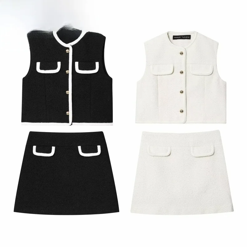 ฤดูใบไม้ร่วงมาใหม่ล่าสุดผู้หญิงแฟชั่นชุดวงกลมเสื้อกั๊ก FCE กระโปรง 292239 29233 เฟรนช์ สเลสีบริสุทธิ์ผู้ใหญ่สวมใส่