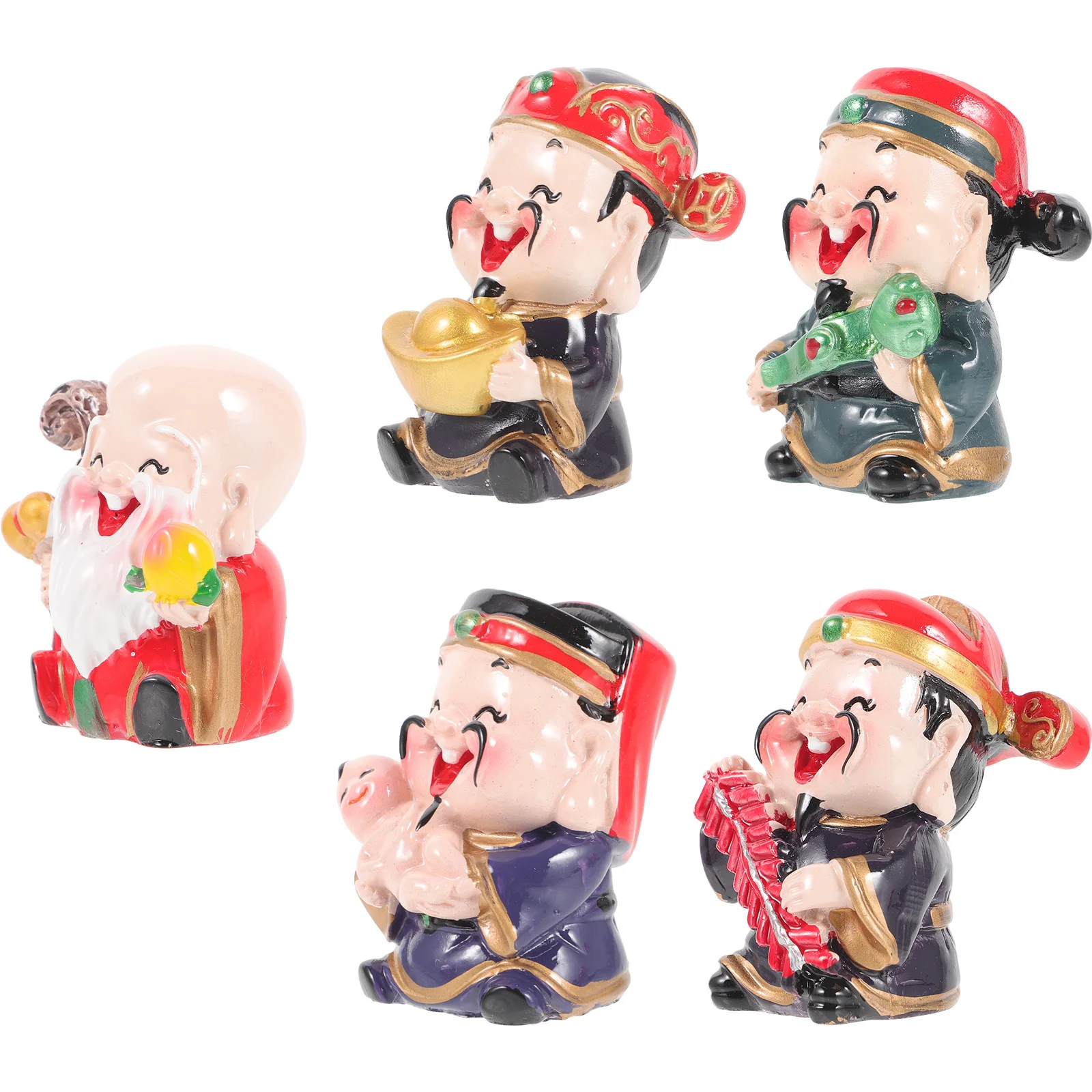 

5pcs Resin God Statue Chinese Wealth Decor For Desktop Home Office Home Decor Indoor Decoration Small Ornaments