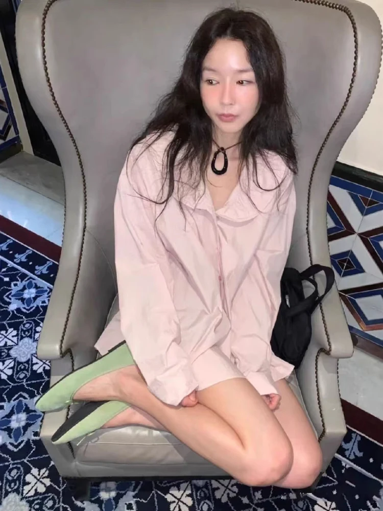 

East Gate Baby Sauce Loose Lazy Women's irt with Lotus Le Collar Medium Length Gentle Personali Top for Teen Girls