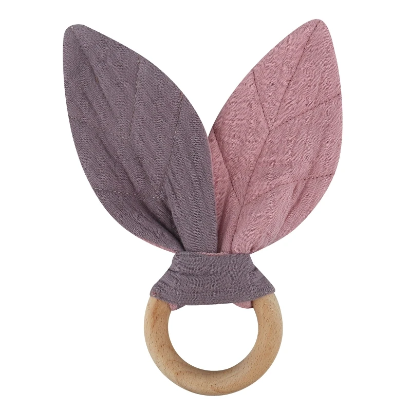 

Christmas Baby Bunny Ear Teething Ring Safety Wooden Teether for Children Kids