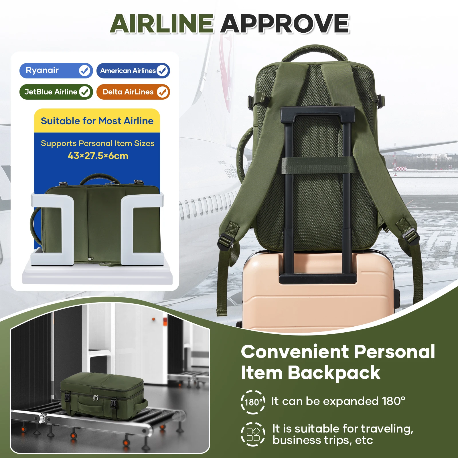 大容量旅行ハンドバッグカジュアルバックパックショルダーバッグ短期旅行用飛行機承認 Easyjet 45x36x20 キャビンバッグ