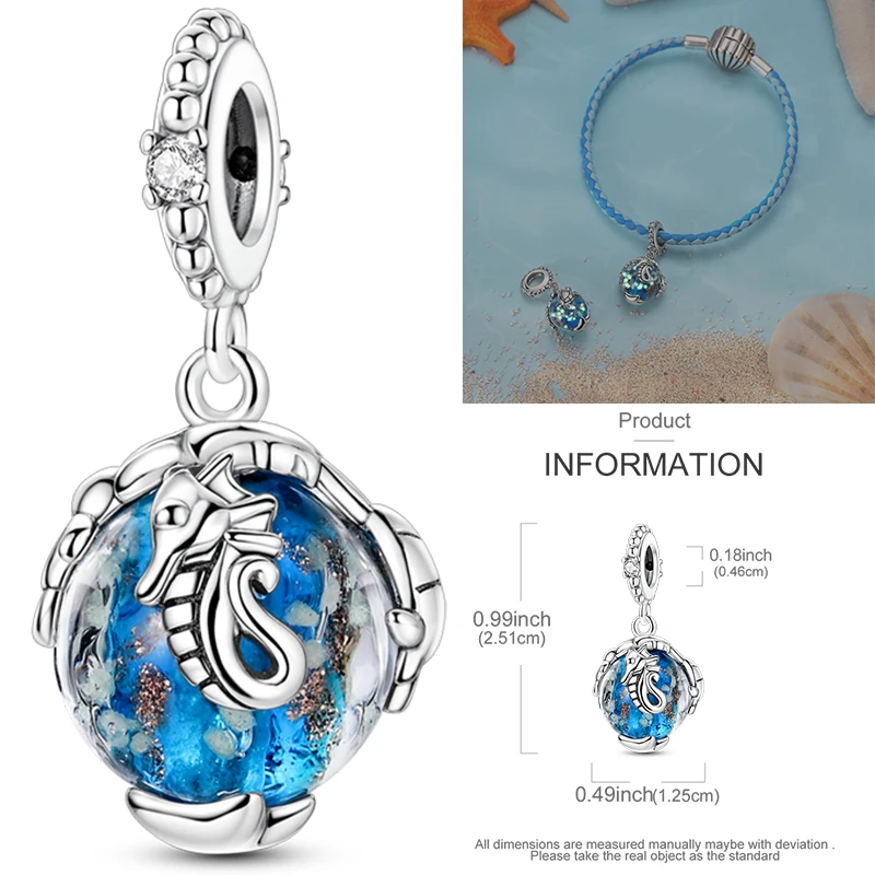 NEU 2026 925 Sterling Silber Anhänger Ozean Schildkröte Strand Frucht Muschel Blau Passend für Original Armreif Armband Halskette DIY Schmuck Geschenk – Detail 31