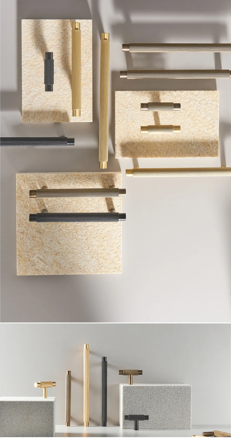 Dooroom Messing-Möbelgriffe mit Diamantschliff-Kreuzrillenmuster für Schrank, Kleiderschrank, Kommode, Schuhschrank, Schublade, Schrankknöpfe, T-Stange – Detail 5