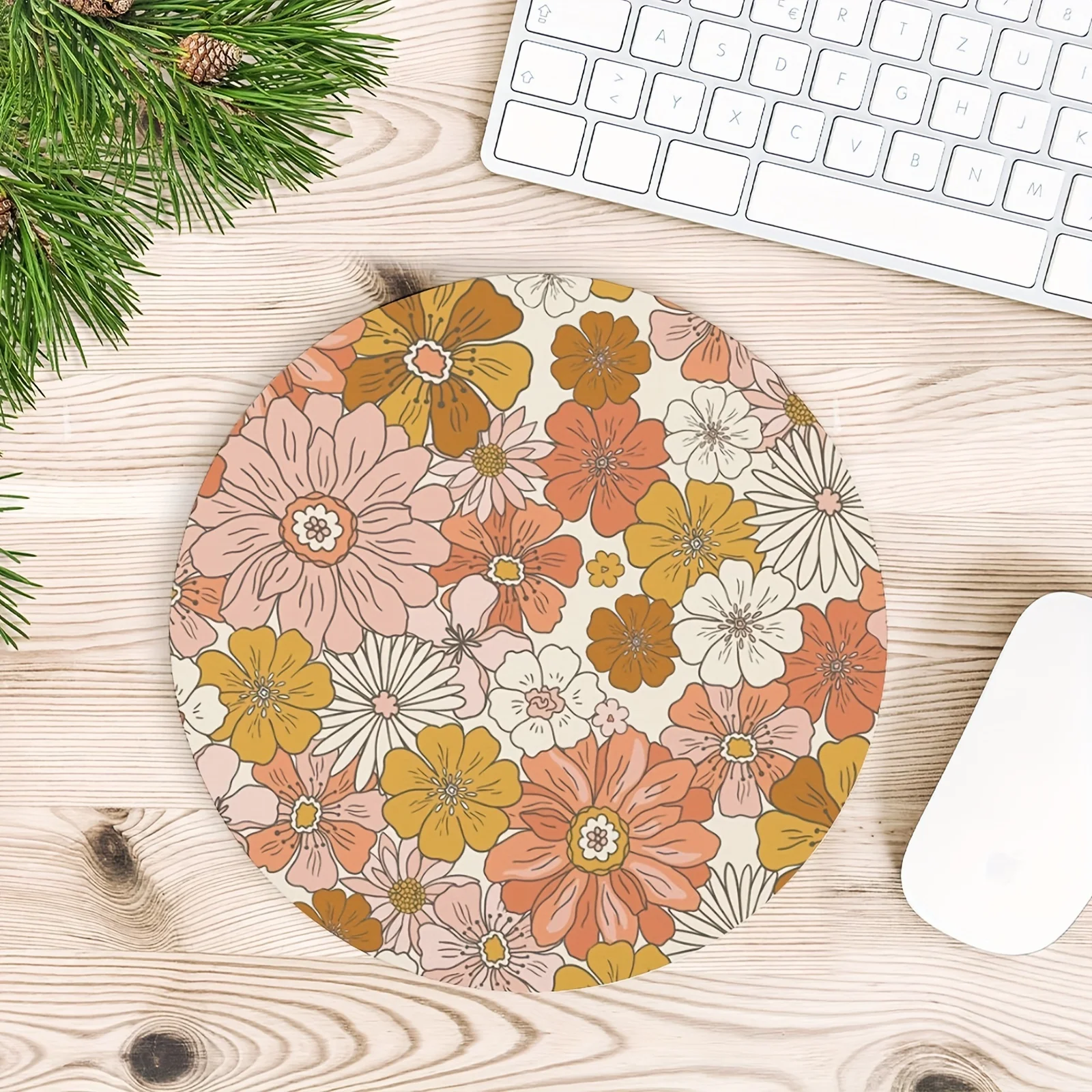 

Floral Round Mouse Mat Cute Mouse Pad Non-Slip Rubber Base Mousepad Small Size Mouse Gamer Offices Accessories Desk Pad Rug