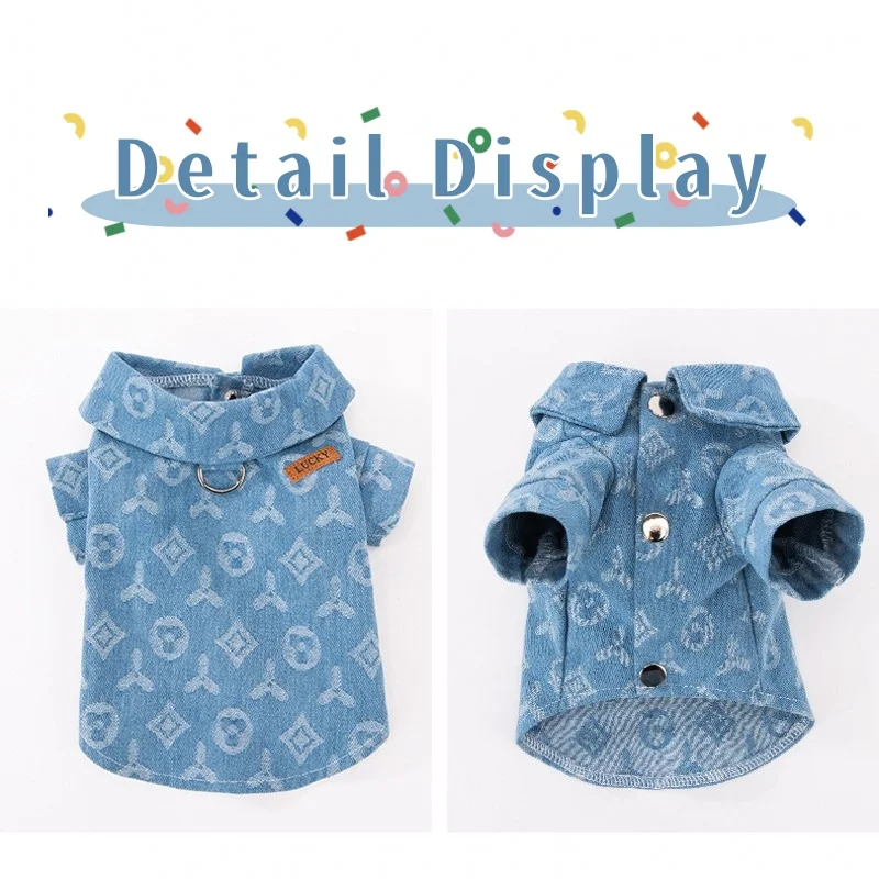 Winter Pet Dog Clothes Denim Dog Shirt Luxury Print Puppy Coat Warm Soft Cat Shirt Pet Jacket Chihuahua Apparel Yorkies Costumes