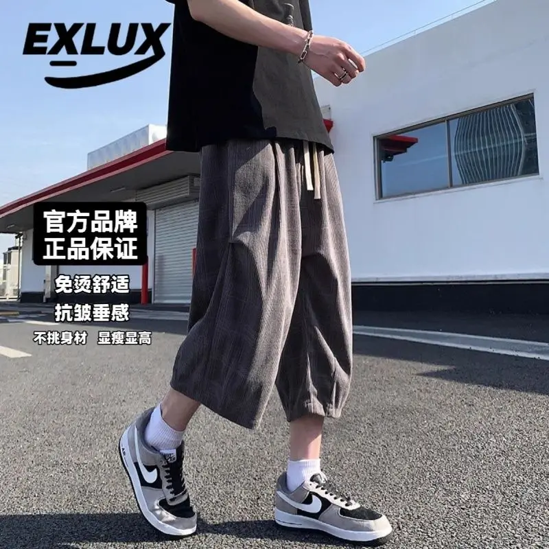 

Винтажные укороченные брюки в клетку, мужские летние свободные шорты, мужская одежда