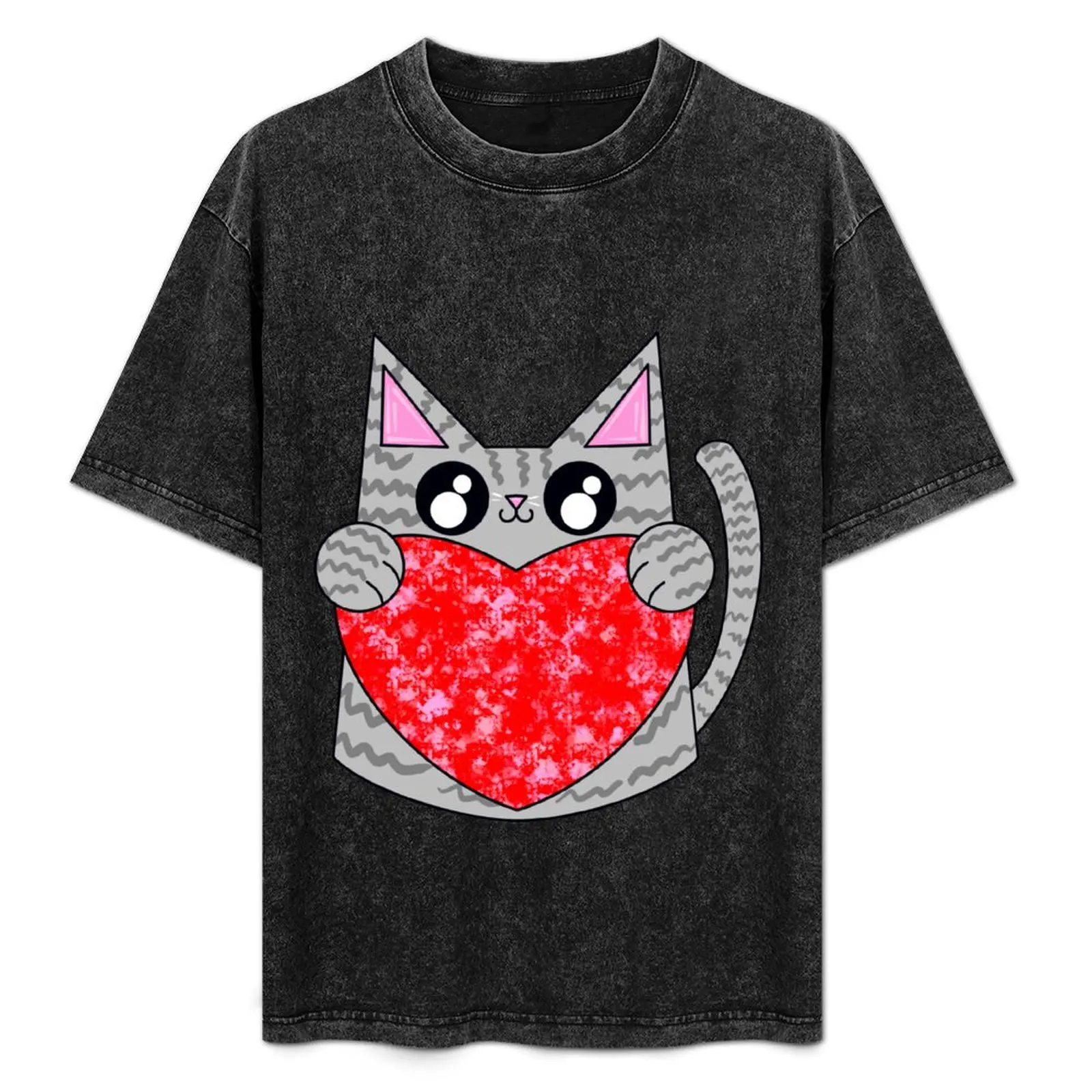 

Zippers The Gray Cat With Valentines Heart T-Shirt Casual All Match Tee Shirt for Men