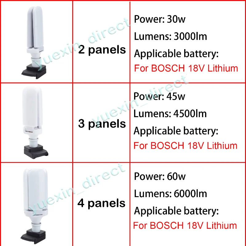 LED Foldable Wireless Bulb Fan Blade Timing LampWork Light Work For BOSCH 18V MAX Li-Ion Battery Deformable Lamp Outdoor