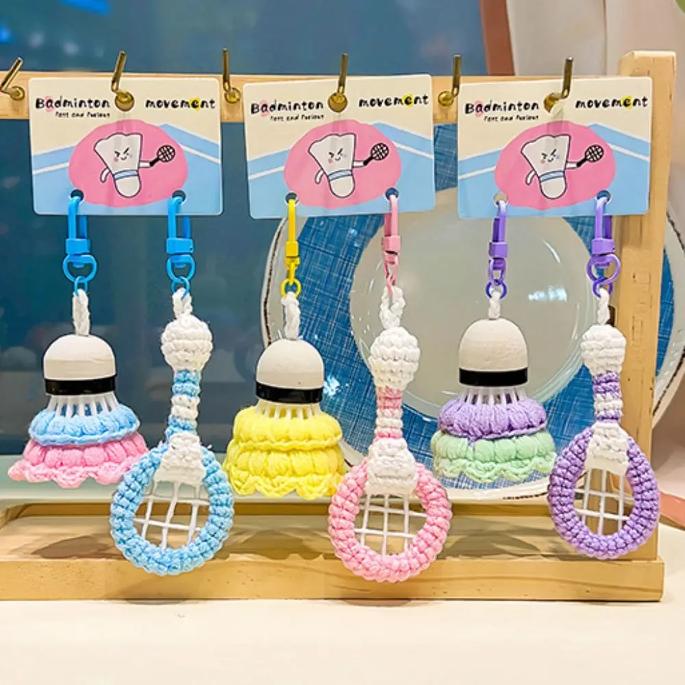 Soft Shuttlecock Knitted Badminton Keychain Funny Creative Badminton Racket Bag Pendant Keyring Battledore Hanging Accessory