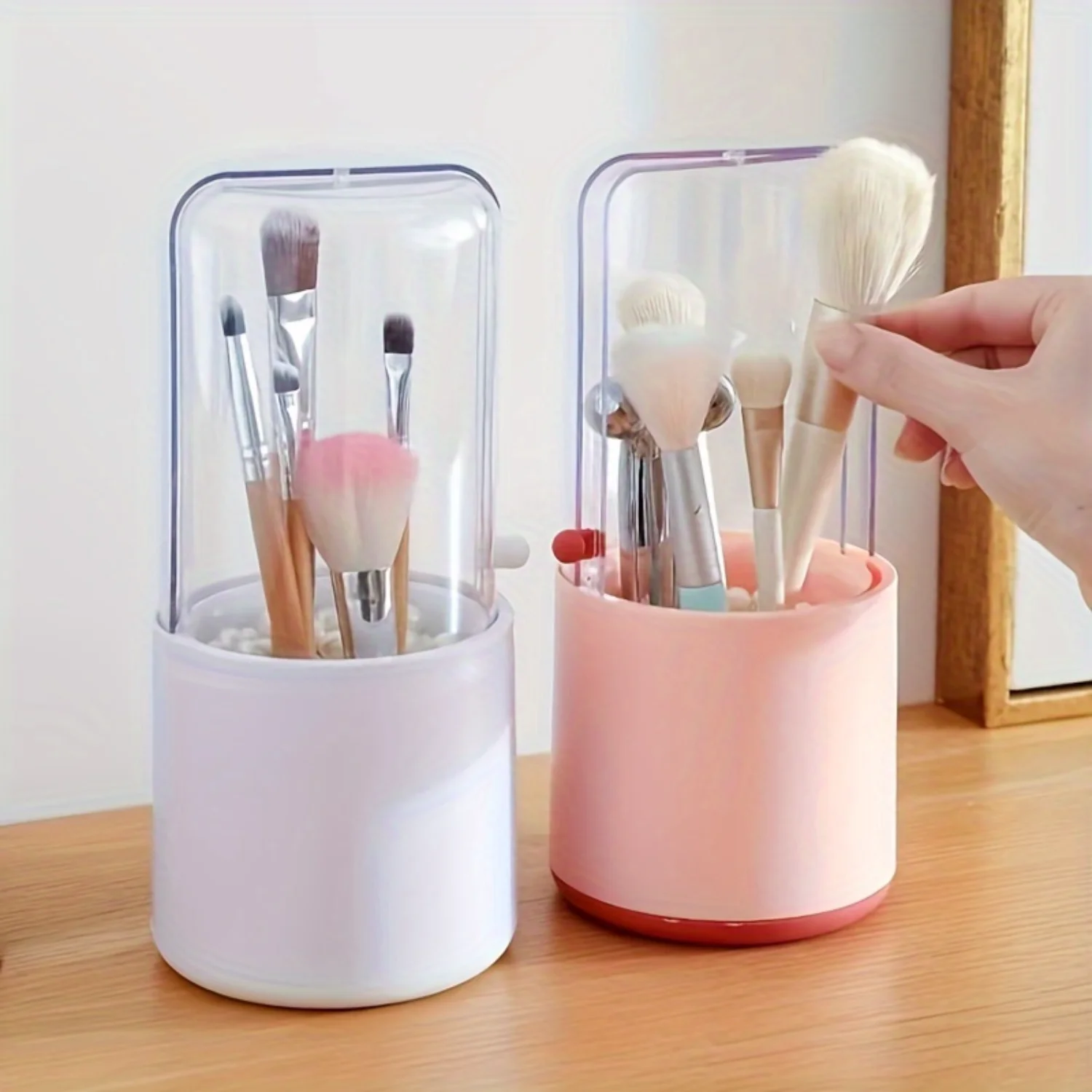 Porte-pinceau de maquillage, cosmétique en plastique pour vanité, organisateur de pinceaux de fard à paupières, récipient de rouge à lèvres et de pinceaux de poudre, anti-poussière avec