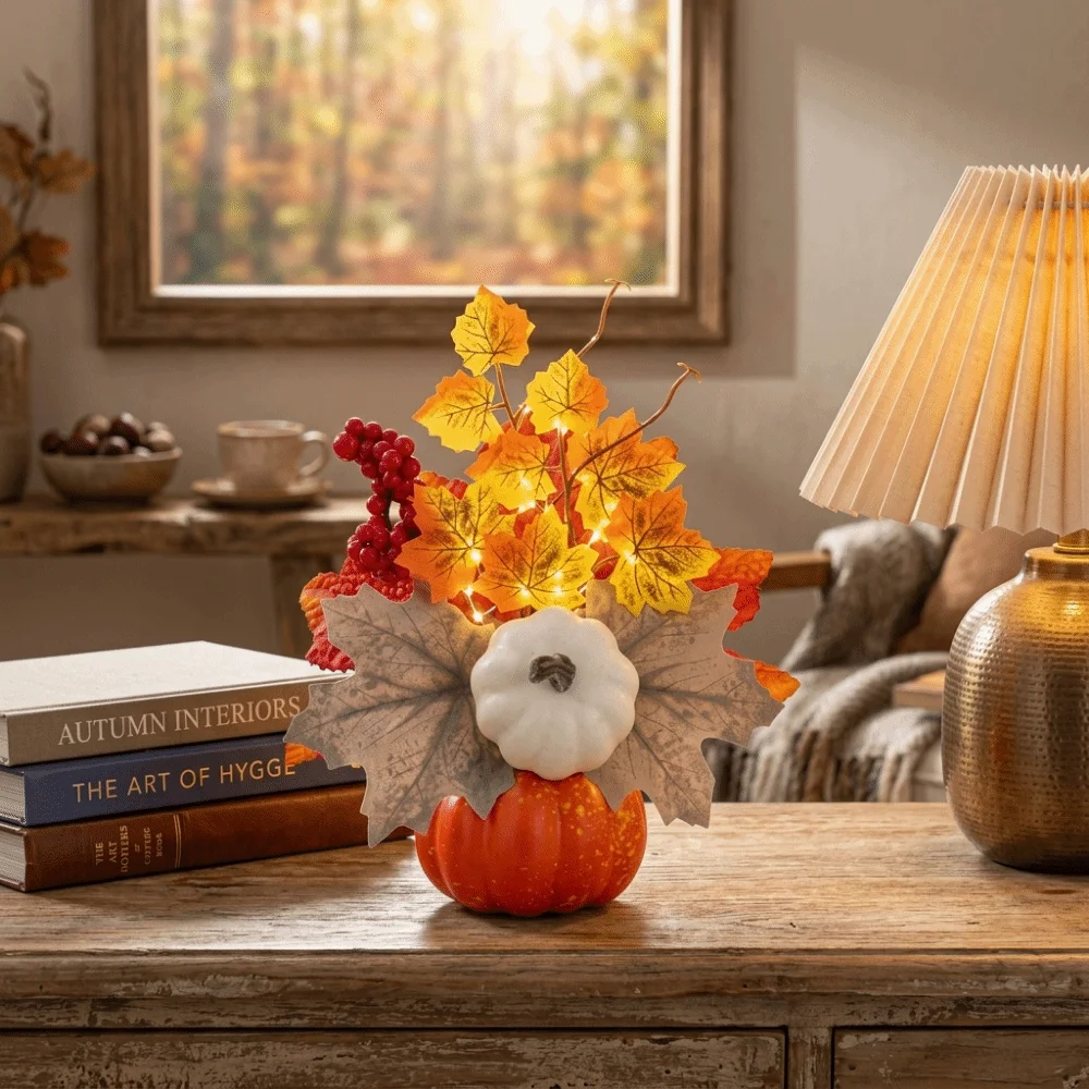 Simulated Flowers Halloween Ornaments DIY Bonsai Style Fall Harvest Decorations Maple Leaf Desk Ornaments Thanksgiving