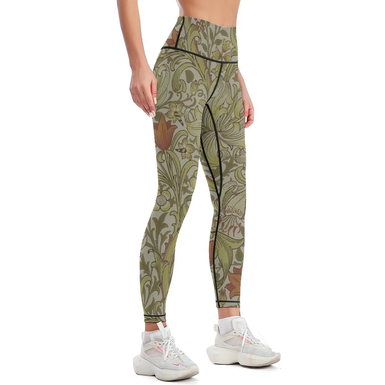 William Morris Floral lily willow art print design Leggings gym sportswear woman high waist Womens Leggings