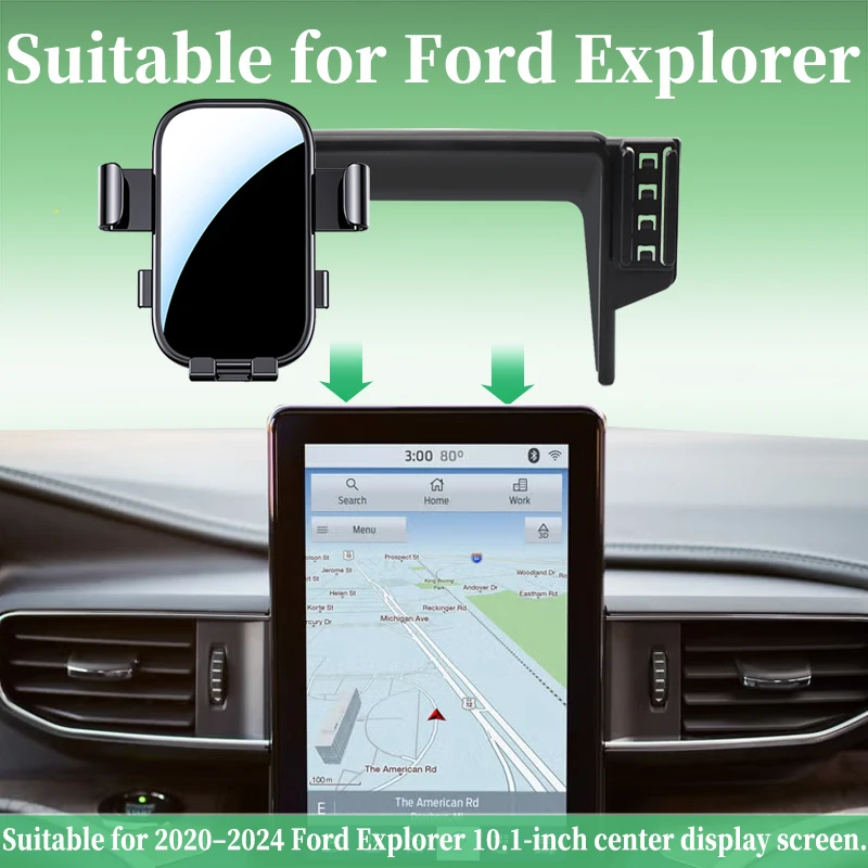 Phone mount for 2020–2024 left-hand drive Ford Explorer; compatible with the 8-inch center display and navigation system.